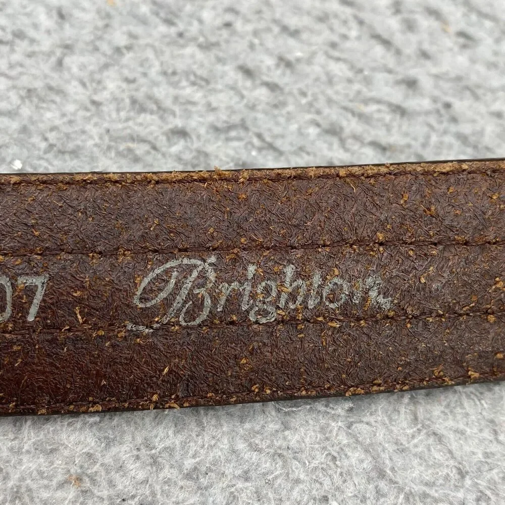 Brighton Leather Camden Canvas Belt Men Brown Size 42 Knit Brass Buckle Corpcore